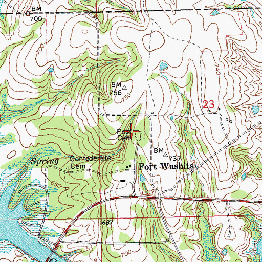 Topographic Map of Post Cemetery, OK