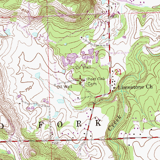 Topographic Map of Post Oak Cemetery, OK
