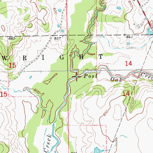 Topographic Map of Post Oak Creek, OK