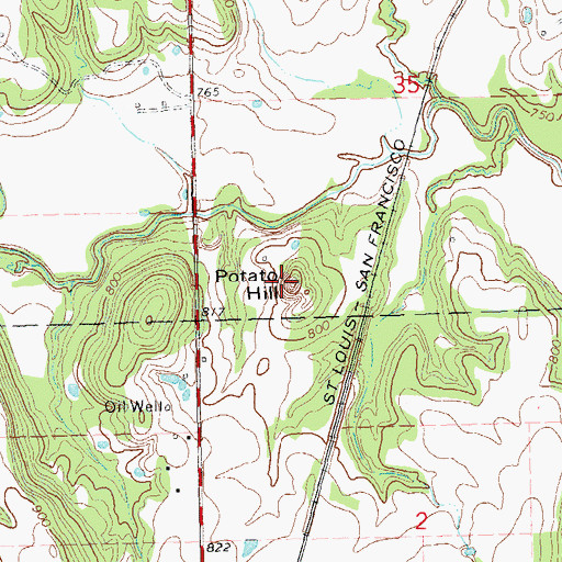 Topographic Map of Potato Hill, OK
