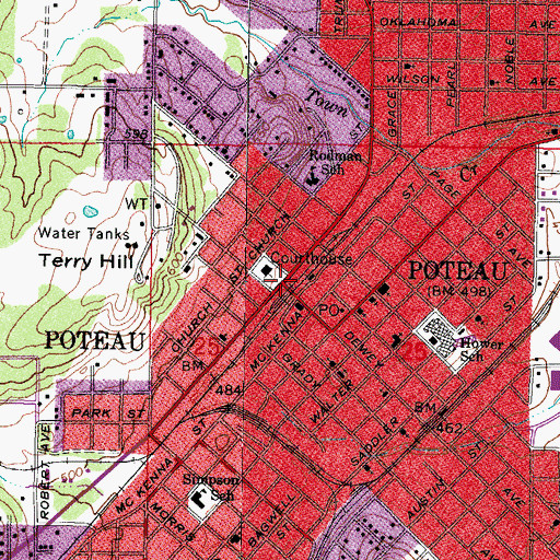 Topographic Map of Poteau, OK