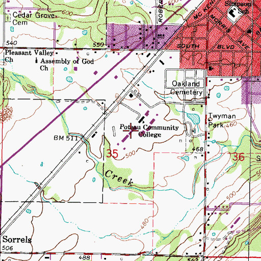 Topographic Map of Kiamichi Technology Center Poteau, OK