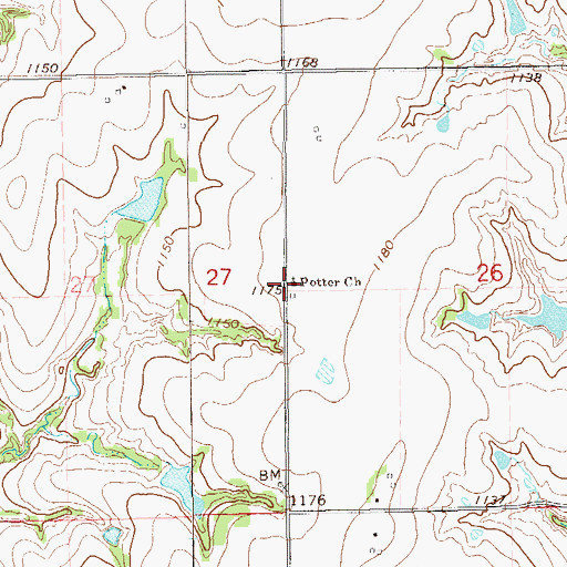 Topographic Map of Potter Church, OK