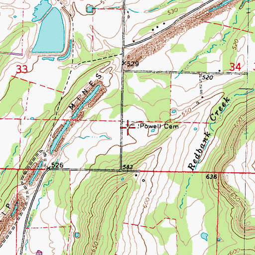 Topographic Map of Powell Cemetery, OK