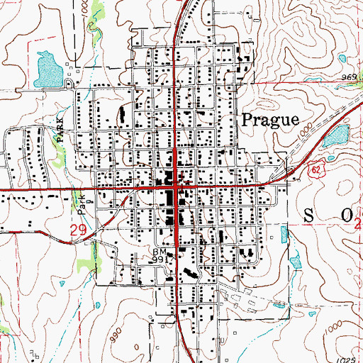 Topographic Map of Prague, OK