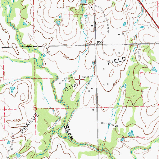 Topographic Map of Prague Oil Field, OK