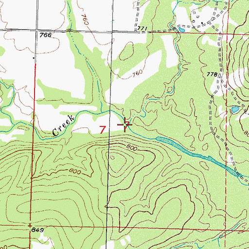 Topographic Map of Prairie Creek, OK