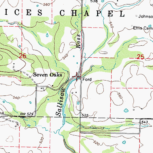 Topographic Map of Prairie Creek, OK