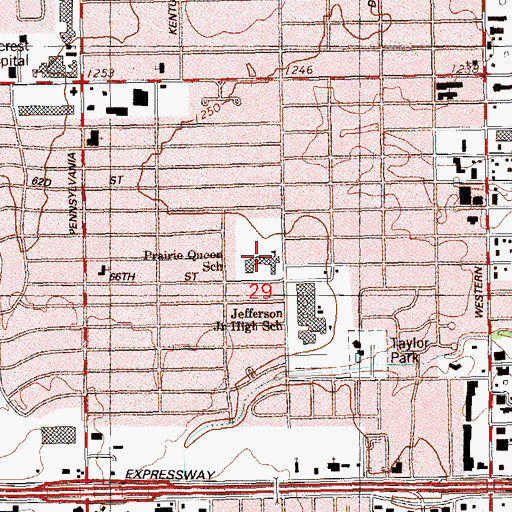 Topographic Map of Prairie Queen Elementary School, OK