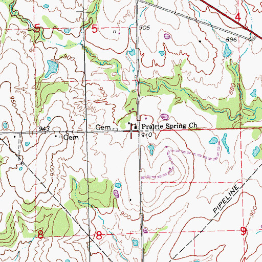Topographic Map of Prairie Spring Church, OK