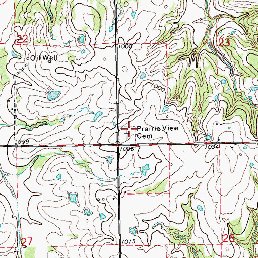 Topographic Map of Prairie View Cemetery, OK