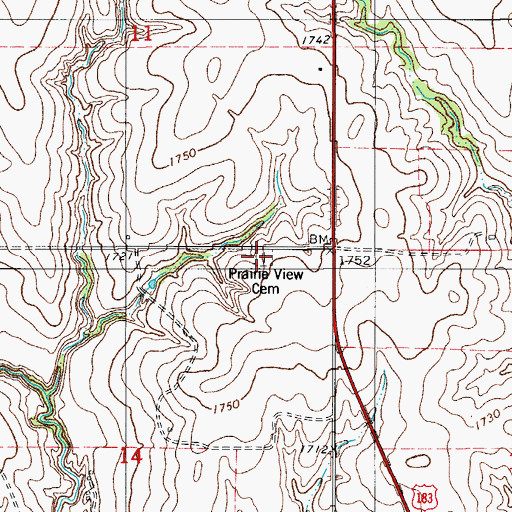 Topographic Map of Prairie View Cemetery, OK