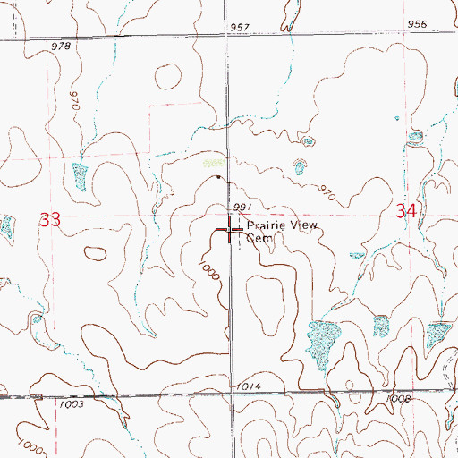 Topographic Map of Prairie View Cemetery, OK
