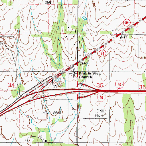 Topographic Map of Prairie View Church, OK