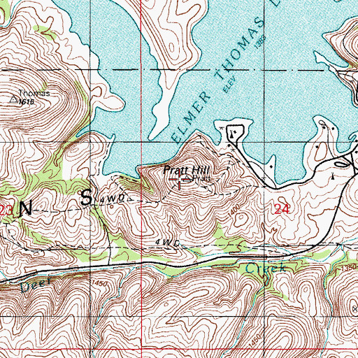 Topographic Map of Pratt Hill, OK