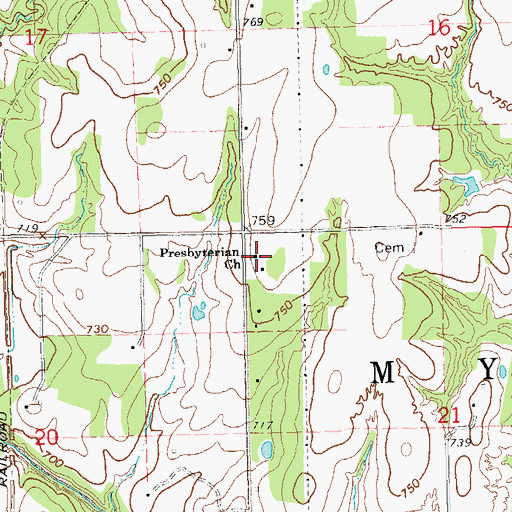 Topographic Map of Presbyterian Church, OK