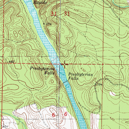 Topographic Map of Presbyterian Falls, OK