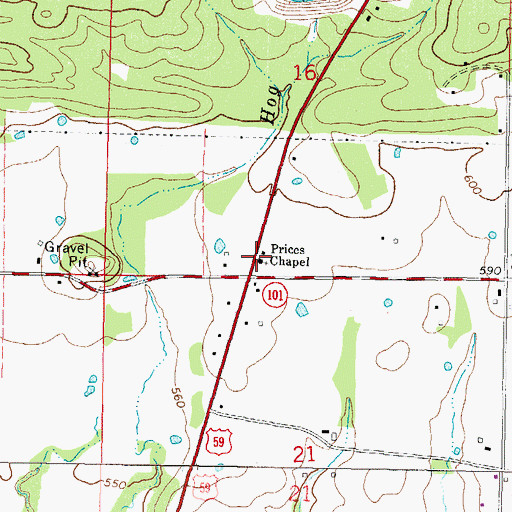 Topographic Map of Prices Chapel, OK