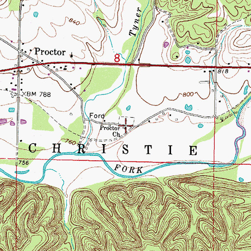 Topographic Map of Proctor Church, OK