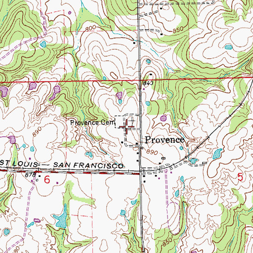 Topographic Map of Provence Cemetery, OK