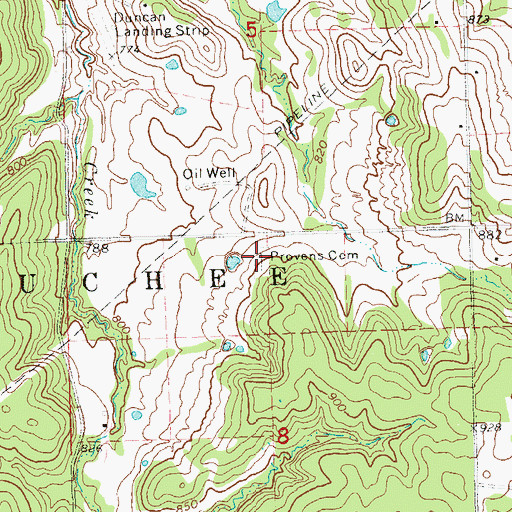 Topographic Map of Provens Cemetery, OK