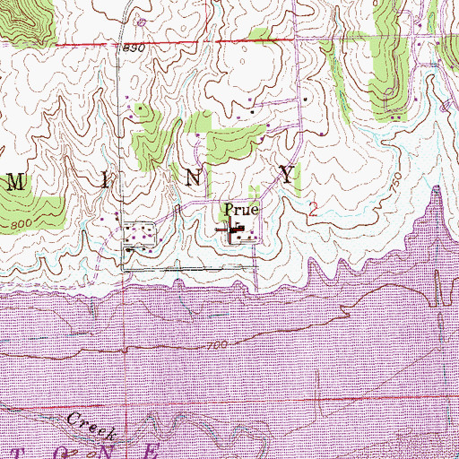 Topographic Map of Prue, OK