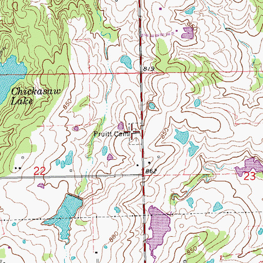 Topographic Map of Pruitt Cemetery, OK