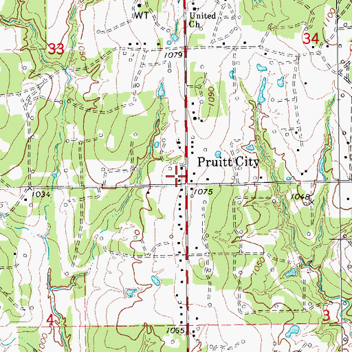 Topographic Map of Pruitt City, OK
