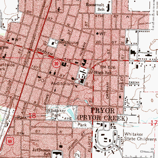 Topographic Map of Pryor Junior High School, OK
