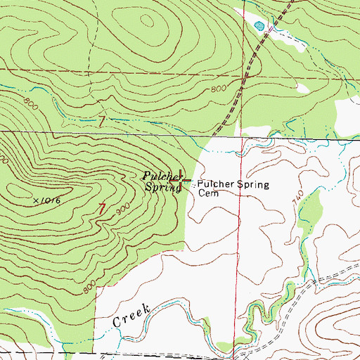 Topographic Map of Pulcher Spring, OK