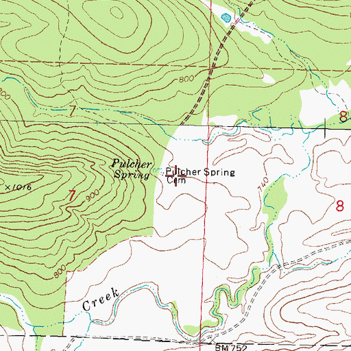 Topographic Map of Pulcher Spring Cemetery, OK