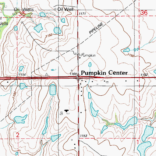 Topographic Map of Pumpkin Center, OK