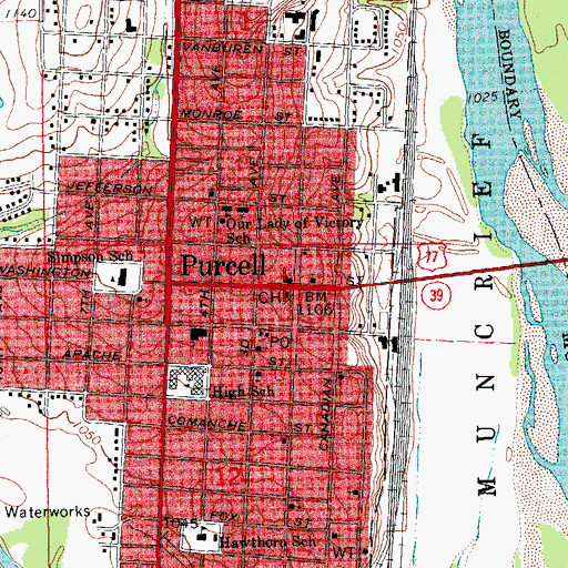 Topographic Map of Purcell, OK
