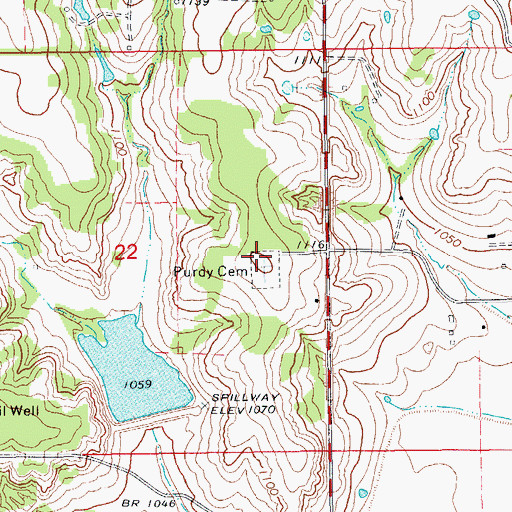 Topographic Map of Purdy Cemetery, OK