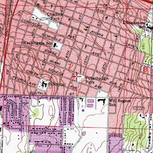Topographic Map of Puterbaugh Park, OK