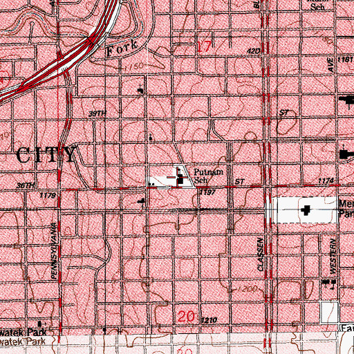 Topographic Map of Putnam Heights Elementary School, OK