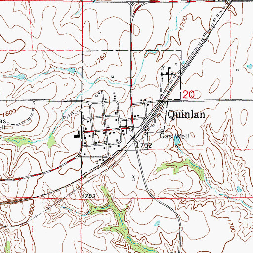 Topographic Map of Quinlan, OK