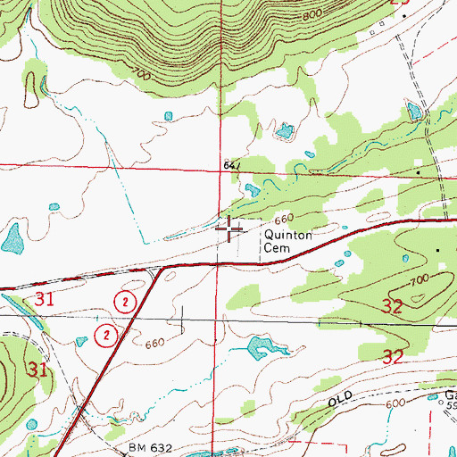 Topographic Map of Quinton Cemetery, OK