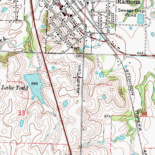 Topographic Map of Ramona Cemetery, OK