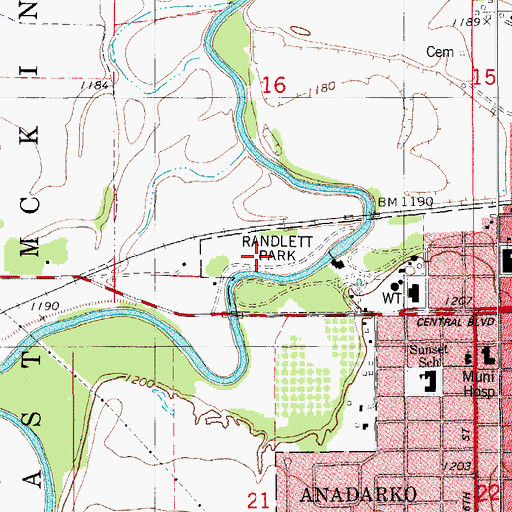 Topographic Map of Randlett Park, OK