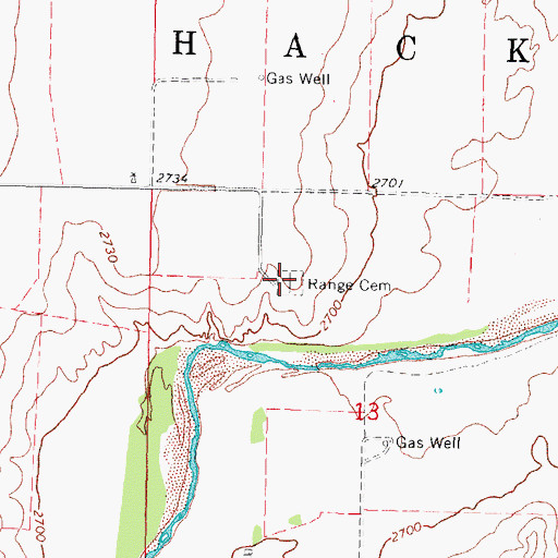 Topographic Map of Range Cemetery, OK