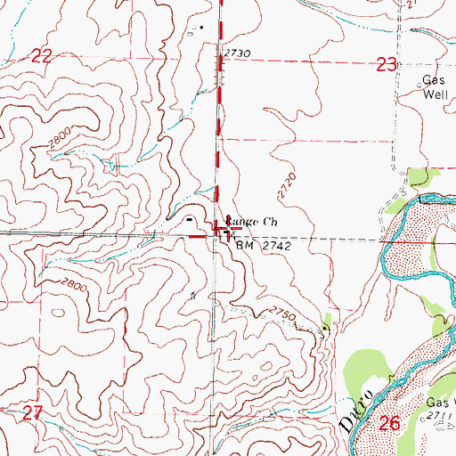 Topographic Map of Range Church, OK