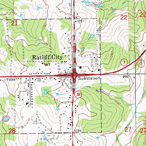 Topographic Map of Ratliff City, OK