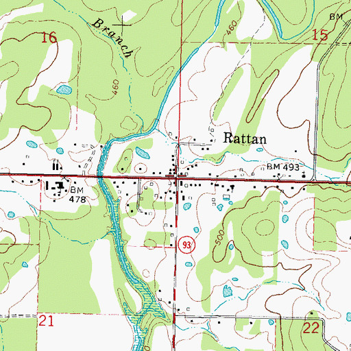 Topographic Map of Rattan, OK