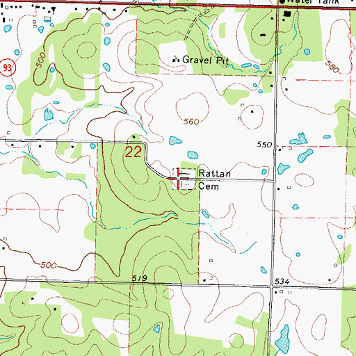 Topographic Map of Rattan Cemetery, OK