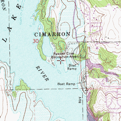Topographic Map of Rawnee Cove Recreation Area, OK