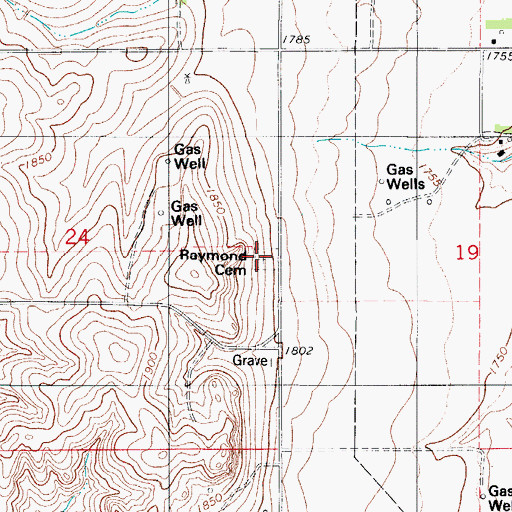 Topographic Map of Raymond Cemetery, OK