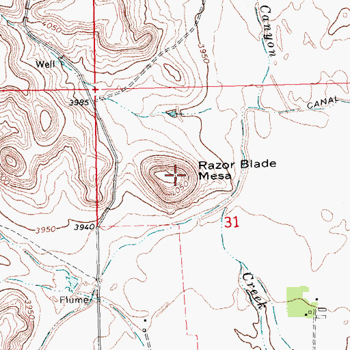 Topographic Map of Razor Blade Mesa, OK