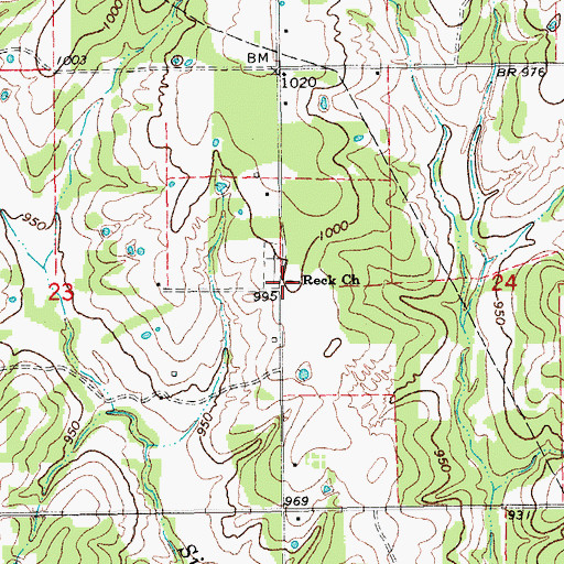 Topographic Map of Reck Church, OK