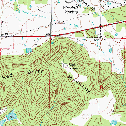 Topographic Map of Red Berry Mountain, OK